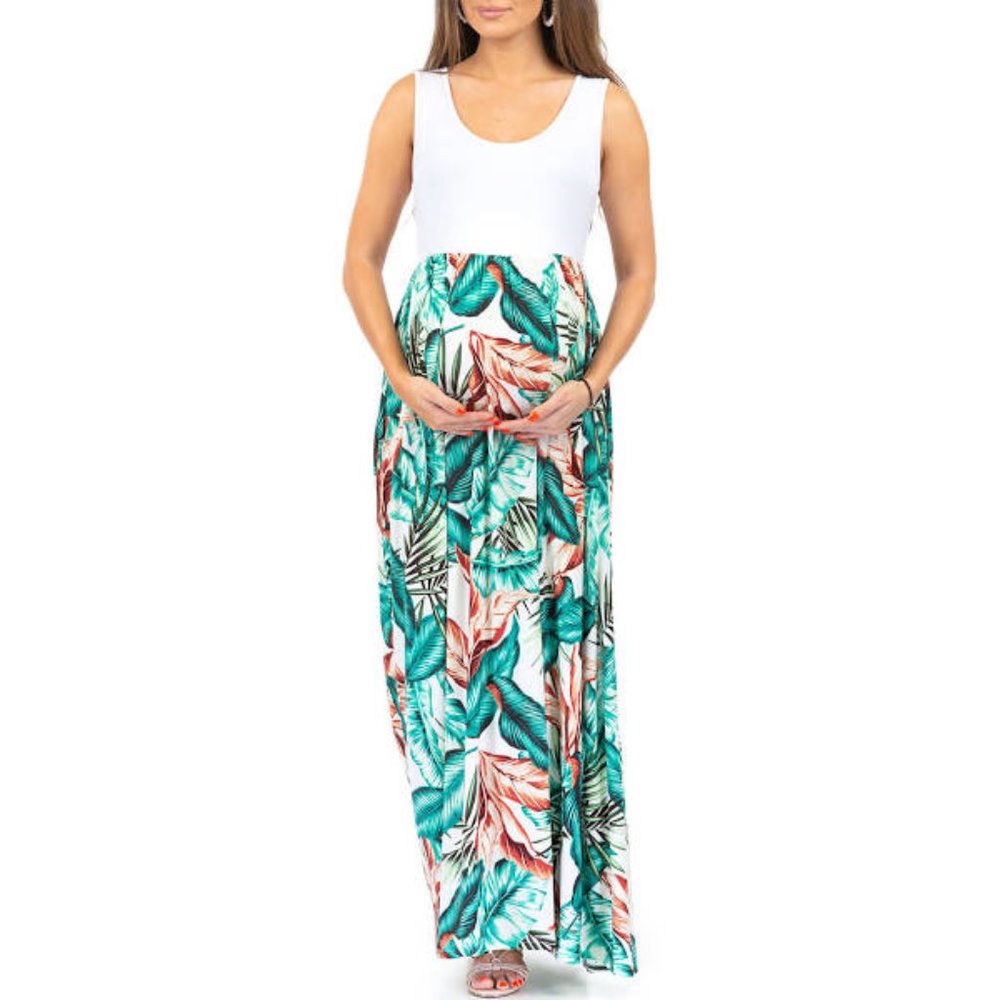Maternity Colorblock Ruched Maxi Dress